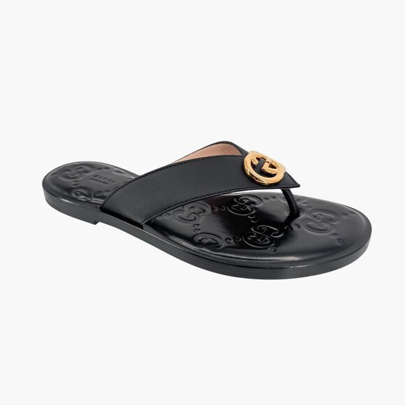 Gucci GG Black Interlocking Logo Flat Thong Sandal Flip Flop Size 37 US 7 Women - Picture 10 of 15